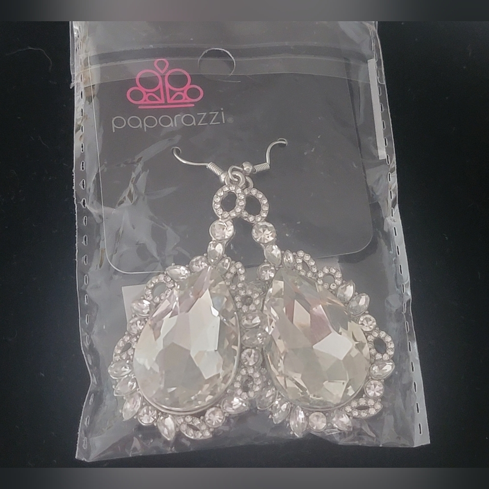 Paparazzi Silver Chandelier Earrings with Rhinestones